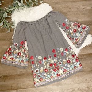 Floral Embroidered Off Shoulder Tunic Top